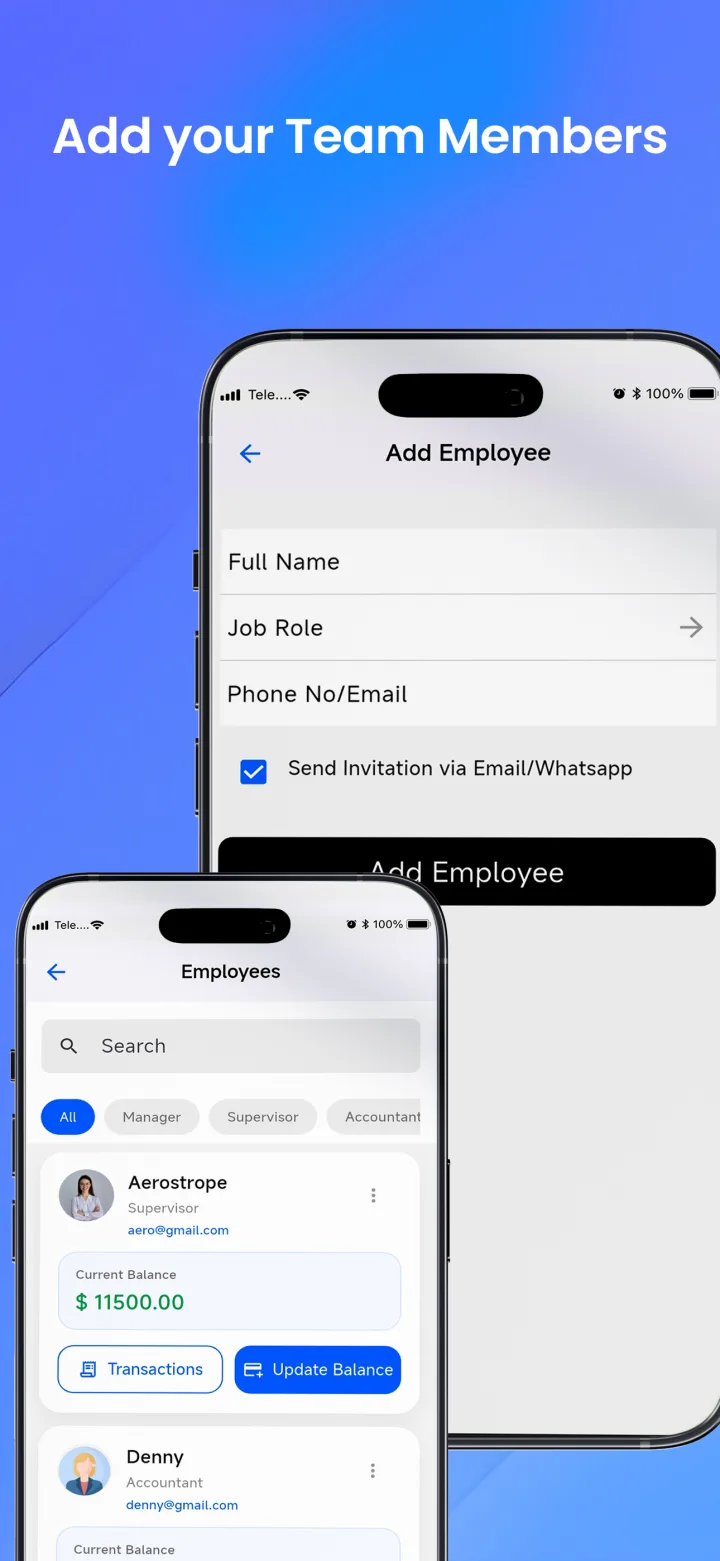 Cashlytix add employee and team member management screens